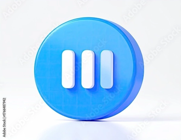 Fototapeta A 3D blue button with a white vertical bar symbol on a white background