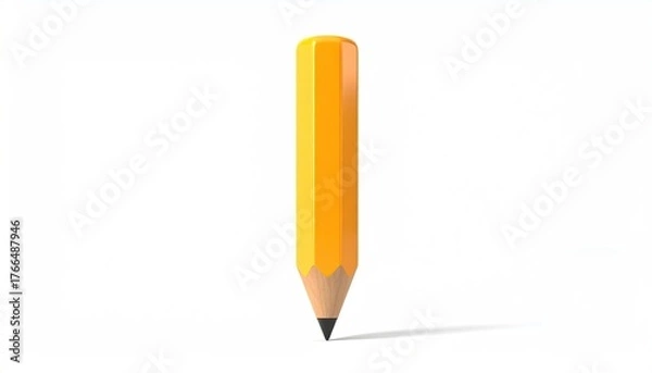 Fototapeta A bright yellow pencil standing upright, angled, and with a shadow on white