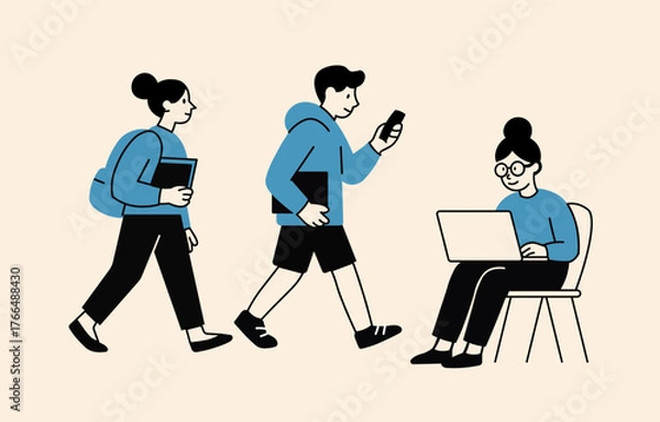 Fototapeta Student activities in school. Back to School Classroom Welcome Scene.