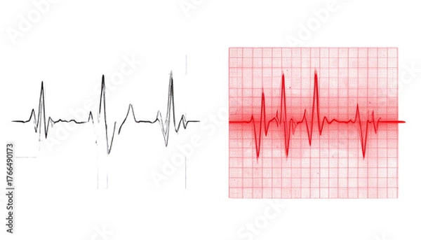 Fototapeta 1. ECG Heartbeat Tracing with Regular Sinus Rhythm, isolated on transparent background