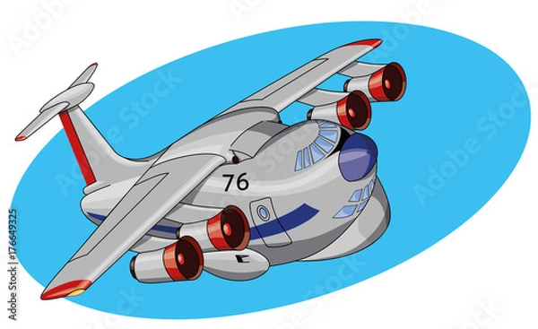 Fototapeta Мультяшный реактивный самолет, векторная иллюстрация