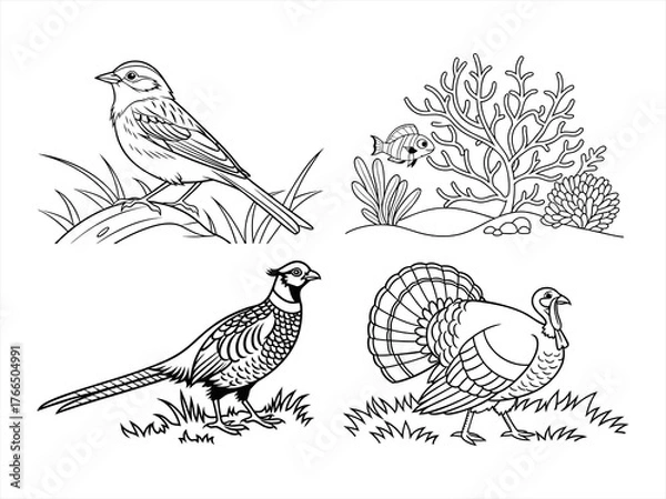 Fototapeta coloring page line art the animal black vector bundle
