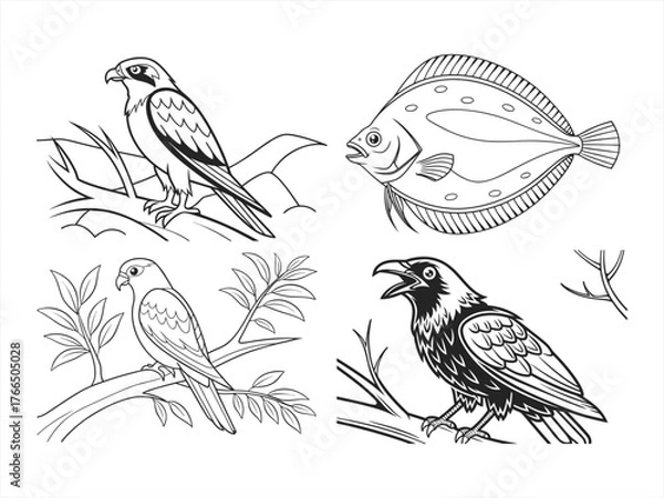 Fototapeta coloring page line art the animal black vector bundle