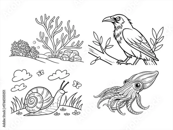 Fototapeta coloring page line art the animal black vector bundle