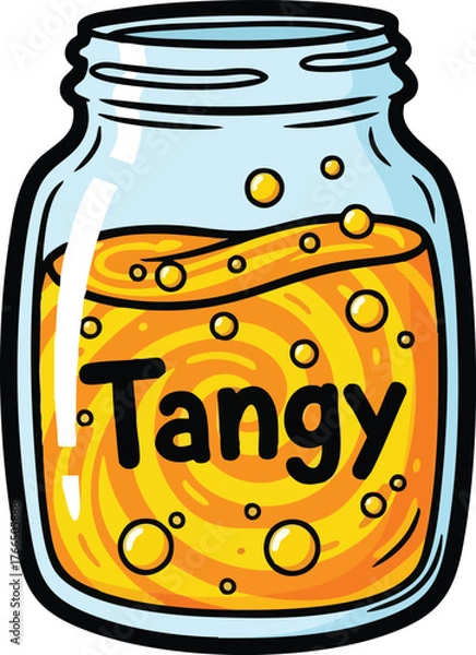 Obraz Cartoon Jar Of Tangy Orange Liquid With Bubbles And Swirls