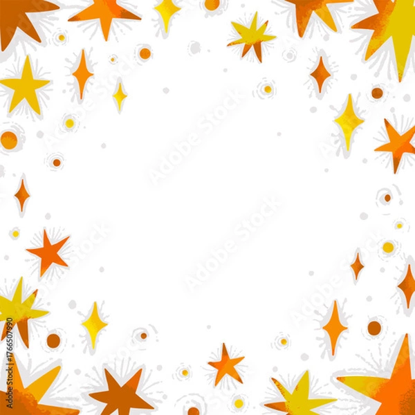 Fototapeta Magic vector hand drawn template with colorful stars and crystals. Holiday design with place for text for flyer, promotion, advertise, greeting card, invitation, mailing