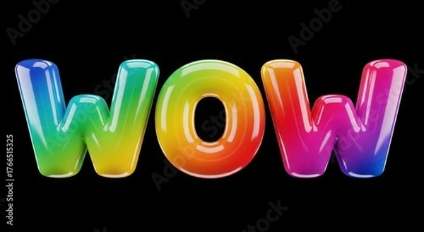 Fototapeta Colorful inflatable letters spelling out the word wow in a vibrant rainbow gradient isolated on white background
