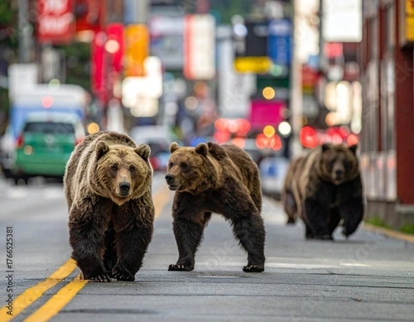Obraz 街の中を歩く熊
