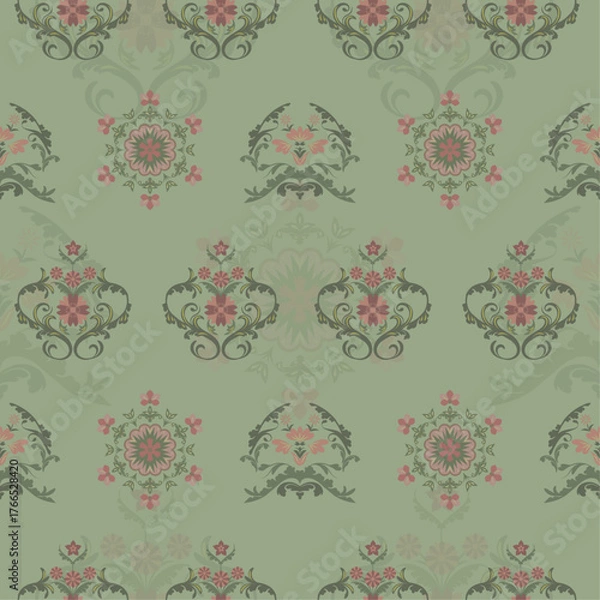 Obraz Elegant Floral Pattern in Misty Sage Green fabric 