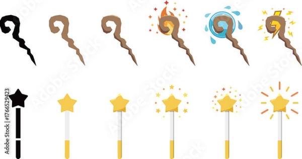 Obraz 魔法使いの杖　魔術　アイコン　セット