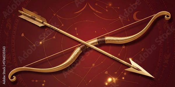 Fototapeta Ornate golden bow and arrow with ancient warrior symbolism and mystical glow