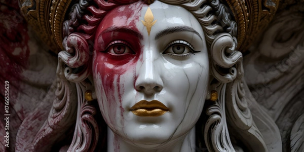 Fototapeta Striking dual-toned portrait of a divine figure with dramatic lighting and artistic color split