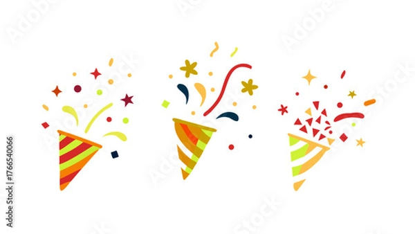 Obraz Set confetti party popper icon, fireworks logo, cap, flat design. Vector illustration isolated on white background .vector icon
