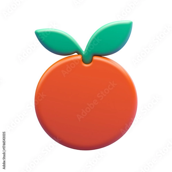 Obraz Red apple with leaf flat 3D icon