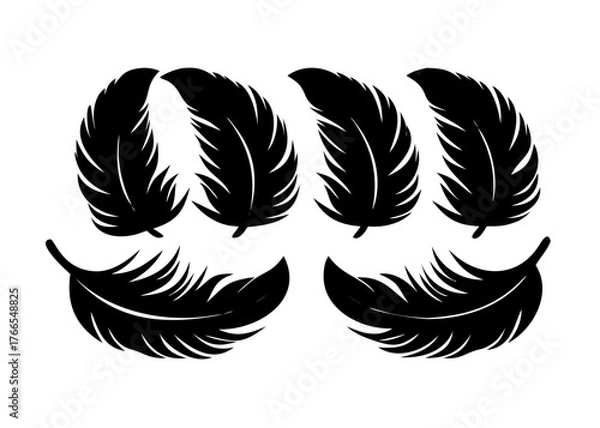 Obraz Set of  a  Elegant minimalist black fluffy contour feather style flat logo icon tattoo stock design vector silhouette illustration. Crisp outlines and a captivating contrast on a white background icon