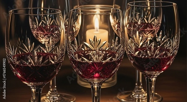 Fototapeta Elegant Wine Glasses with Candlelight - A Warm and Inviting Ambiance.