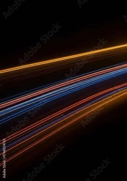 Fototapeta Abstract Motion Blur Light Trails Speeding on Dark Background Space