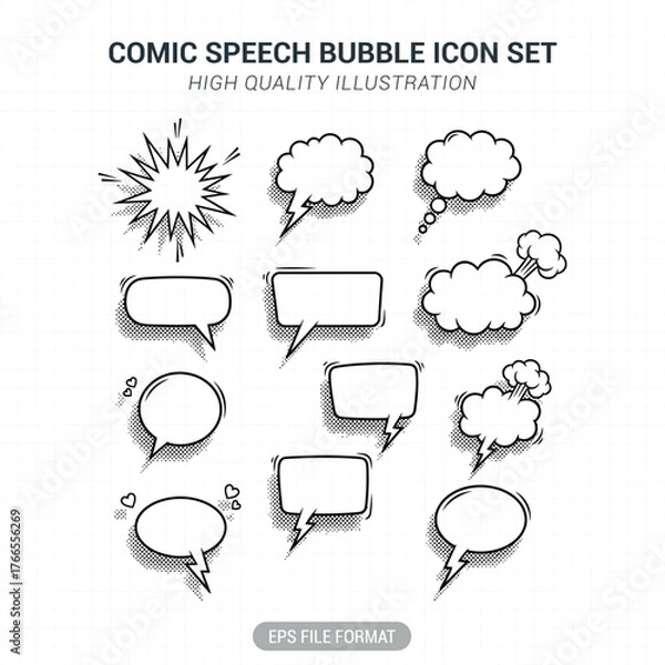 Fototapeta Comic speech bubble icon set vector illustration
