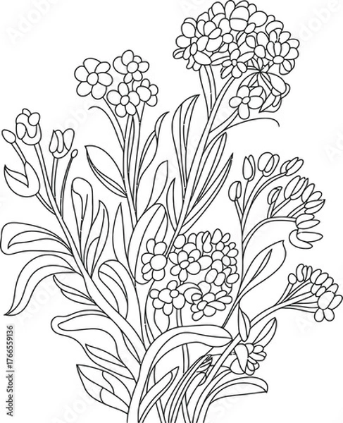 Fototapeta Vintage seamless floral vector pattern with hand-drawn bouquet illustration, a perfect decorative backdrop for spring and summer design