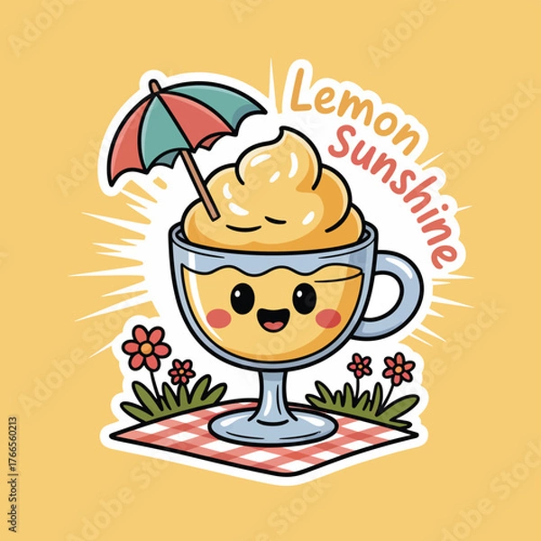 Obraz Vector illustration of an ice cream and chocolate dessert design, featuring a cartoon child eating food at a birthday party