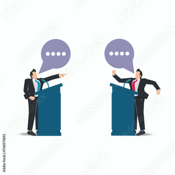 Fototapeta Businessmen Arguing at Podium Debate. Political Discussion or Business Conflict Concept