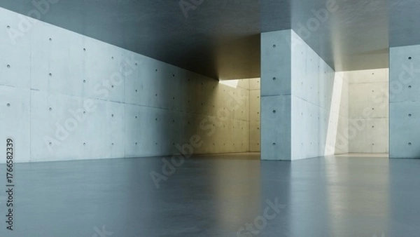 Obraz 3d render of abstract concrete architecture background, Minimal geometry architectural design, Car presentation backdrop with empty concrete floor and wall