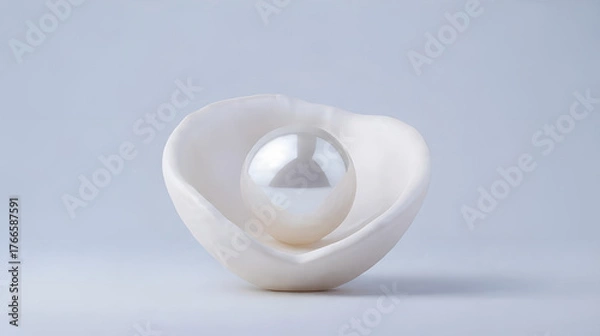 Fototapeta A shiny white pearl, on white background