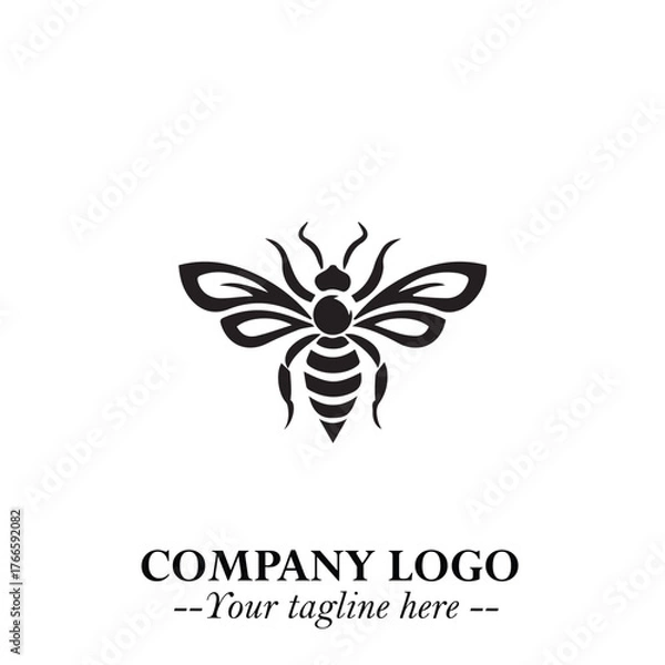 Fototapeta Stylish Bee Logo Symbol in Black on White Background with Minimalist and Modern Elegant Design
