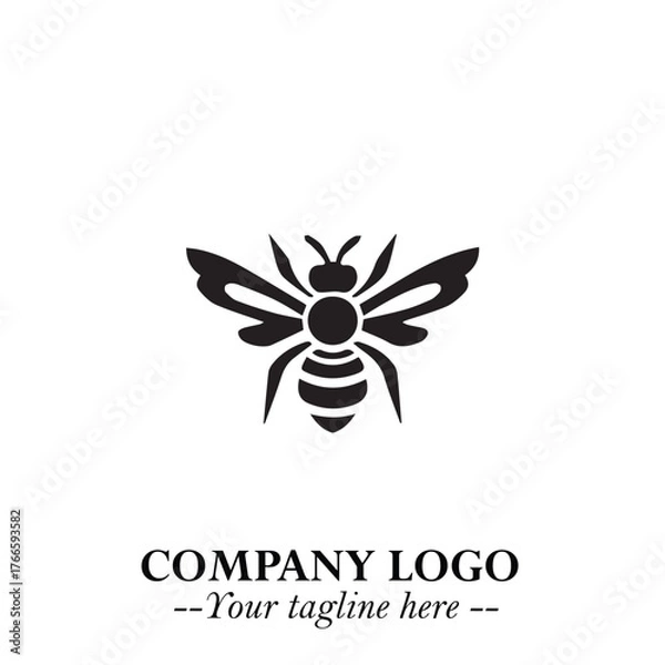 Fototapeta Stylish Bee Logo Symbol in Black on White Background with Minimalist and Modern Elegant Design
