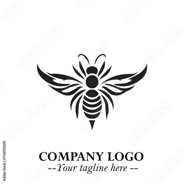 Fototapeta Stylish Bee Logo Symbol in Black on White Background with Minimalist and Modern Elegant Design

