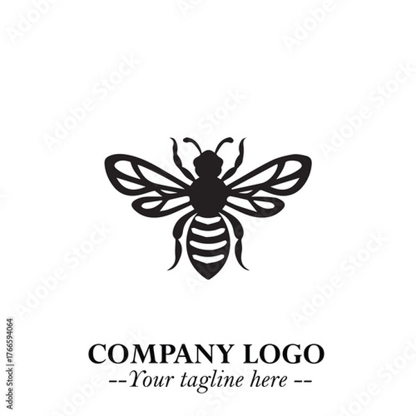 Fototapeta Stylish Bee Logo Symbol in Black on White Background with Minimalist and Modern Elegant Design
