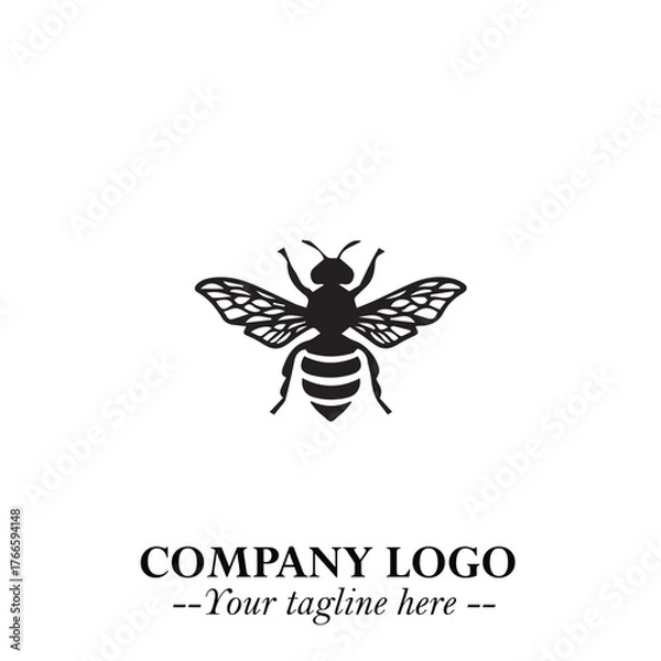 Fototapeta Stylish Bee Logo Symbol in Black on White Background with Minimalist and Modern Elegant Design
