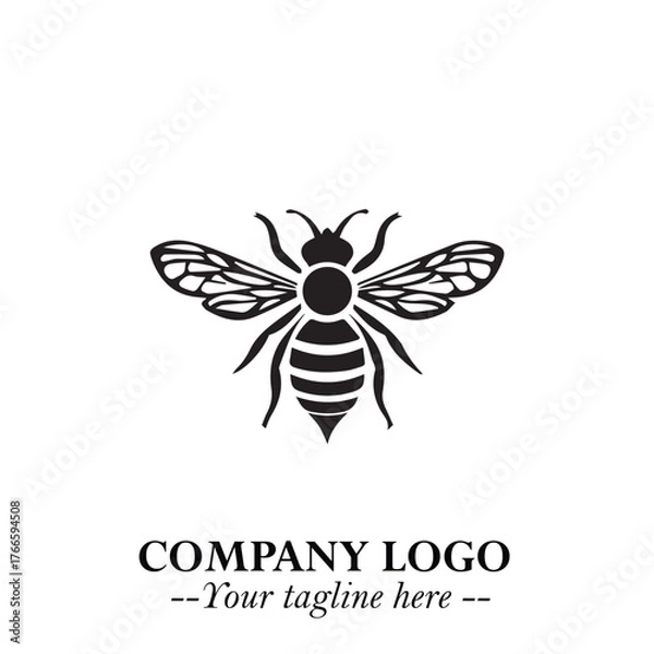 Fototapeta Stylish Bee Logo Symbol in Black on White Background with Minimalist and Modern Elegant Design
