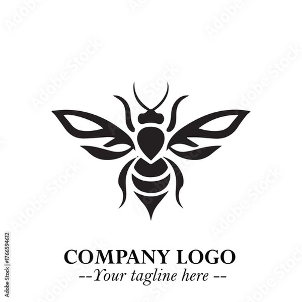 Fototapeta Stylish Bee Logo Symbol in Black on White Background with Minimalist and Modern Elegant Design

