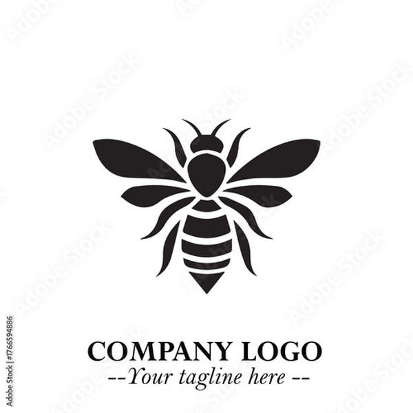 Fototapeta Stylish Bee Logo Symbol in Black on White Background with Minimalist and Modern Elegant Design
