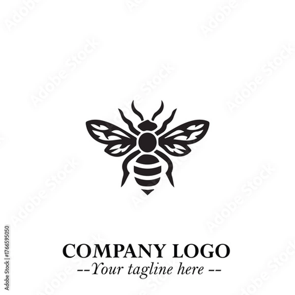 Fototapeta Stylish Bee Logo Symbol in Black on White Background with Minimalist and Modern Elegant Design
