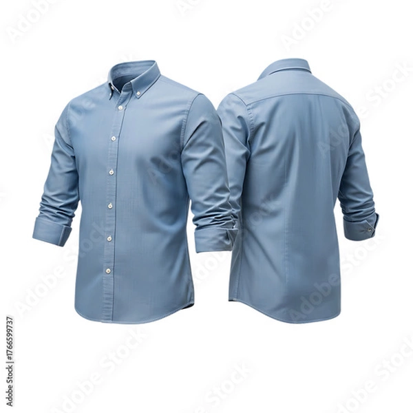 Fototapeta Elegant light blue button down dress shirt shown from front and back, perfect for professional and casual wear.