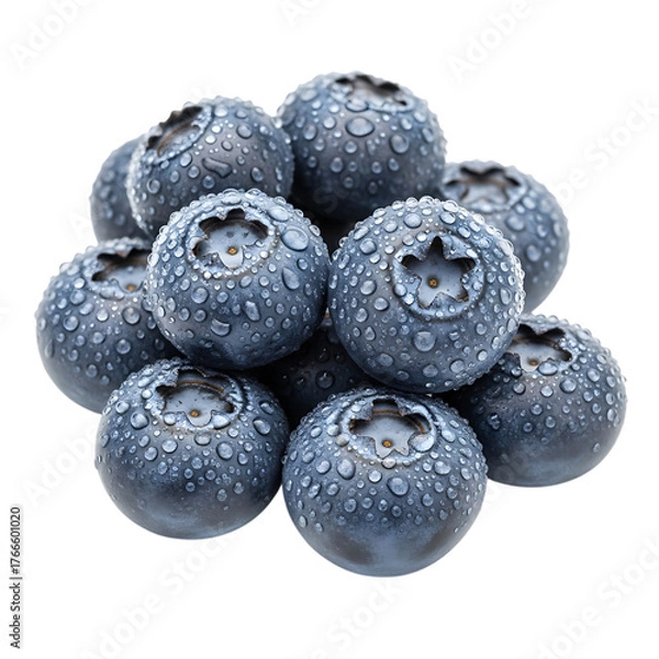 Obraz Fresh, juicy blueberries glistening with water droplets, perfect for healthy recipes and vibrant summer marketing campaigns
