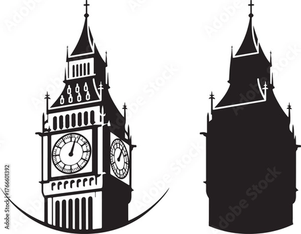Obraz Big Ben Silhouette London Clock Tower Landmark Architectural Structure Illustration