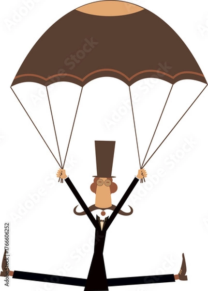 Fototapeta Funny skydiver man in the top hat. 
Skydiver man in the top hat derives enjoyment from jumping. Isolated on white background
