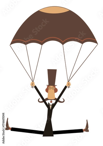 Fototapeta Funny skydiver man in the top hat. 
Skydiver man in the top hat derives enjoyment from jumping. Isolated on white background
