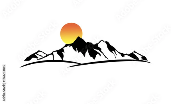 Fototapeta Vector mountain silhouette design illustration featuring a hiking trail. PNG vector