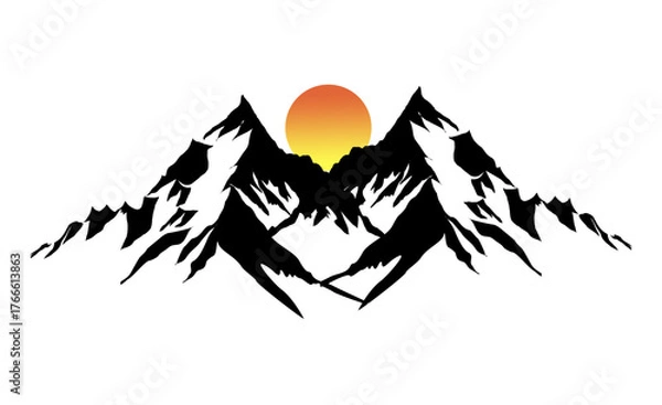 Fototapeta Vector mountain silhouette design illustration featuring a hiking trail. PNG vector