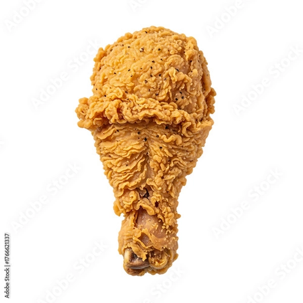 Fototapeta Crispy golden fried chicken drumstick with visible pepper flakes, perfect for fast food ads, menu design, or recipe inspiration.