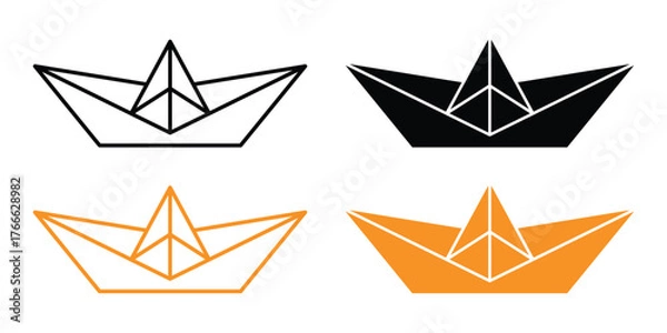 Fototapeta Contour and Vector Paper Boat Symbol – Creative Origami Graphic Design.