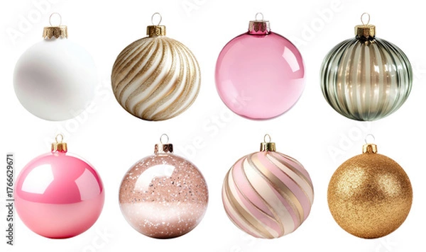 Fototapeta PNG Elegant festive Christmas ornaments, element set on transparent background
