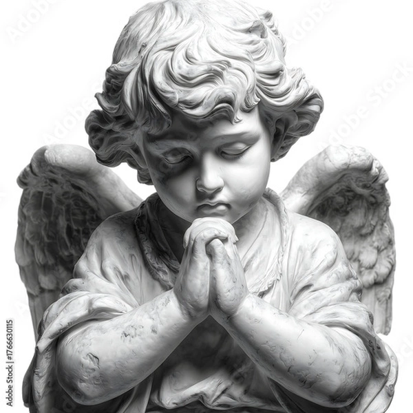 Obraz cherub statue praying with folded hands isolated on white background