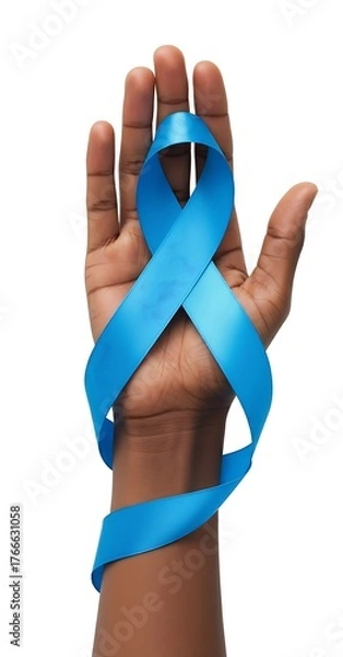 Fototapeta  An outstretched hand showing the blue ribbon for Men's Health Awareness Month campaign