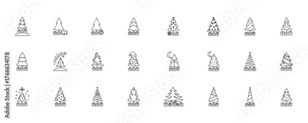 Obraz Collection of Minimalist Black and White Christmas Trees Line Drawings