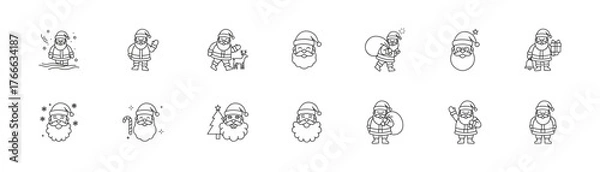 Fototapeta Santa Claus black and white line drawings set